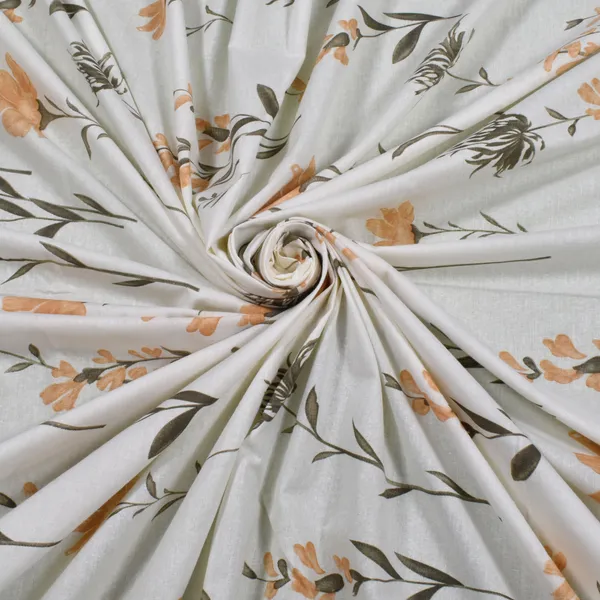 144_TC_Cotton_Bedsheet_for_Double_Bed_King_Size_with_2_Pillow_Covers_|_White,_Tangerine_Orange_&_Grey