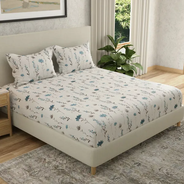 144_TC_Cotton_Bedsheet_for_Double_Bed_King_Size_with_2_Pillow_Covers_|_White_&_Blue