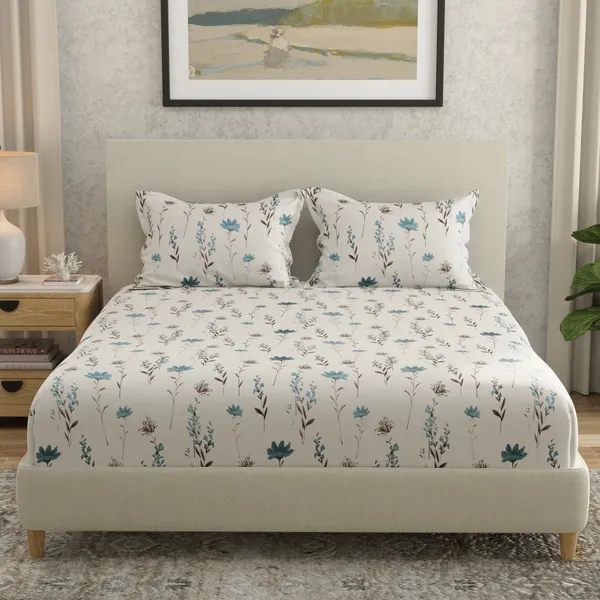 144_TC_Cotton_Bedsheet_for_Double_Bed_King_Size_with_2_Pillow_Covers_|_White_&_Blue