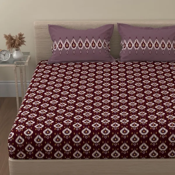 144_TC_Double_Bedsheet_Cotton_with_2_Pillow_Covers_|_Magenta_&_White