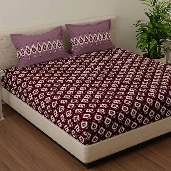 144_TC_Double_Bedsheet_Cotton_with_2_Pillow_Covers_|_Magenta_&_White