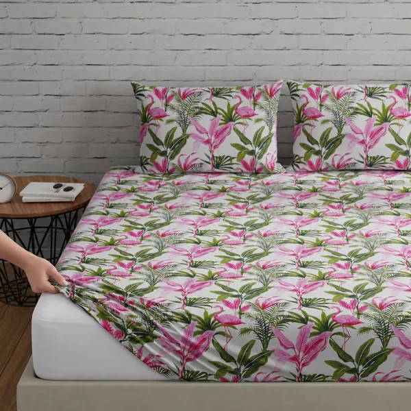 144_TC_Cotton_Fitted_Bedsheets_King_Size_with_2_Pillow_Covers_|_6ft_x_6.5ft_|_Flamingo_-_Pink