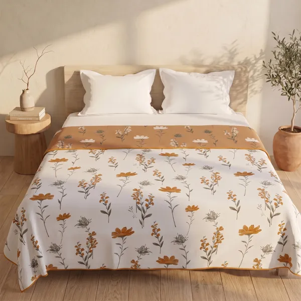 Cotton_Reversible_Single_Dohar,_Lightweight_AC_Blanket_for_All_Weather_Use_|_Floral_-_Tangerine_Orange_&_White