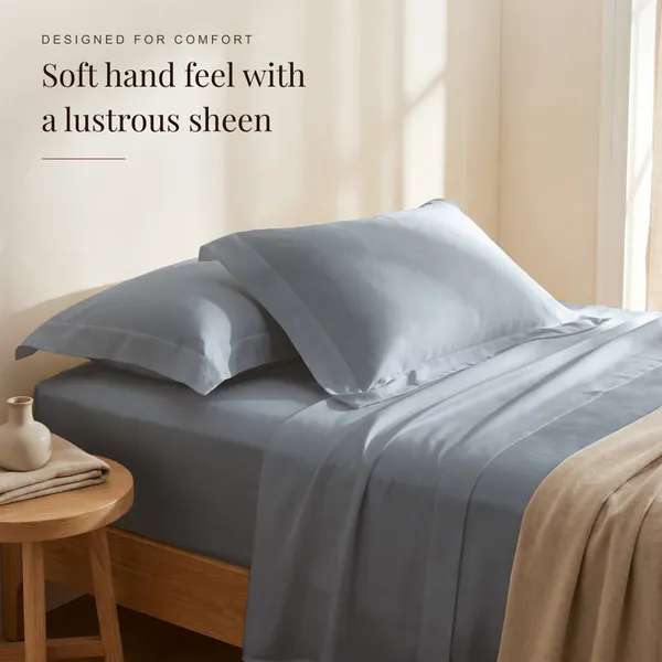 300_TC_Premium_Cotton_Sateen_Weave_Double_Bedsheet_Set_with_2_Pillow_Covers_|_Greyish_Blue_|88_x_100Inches