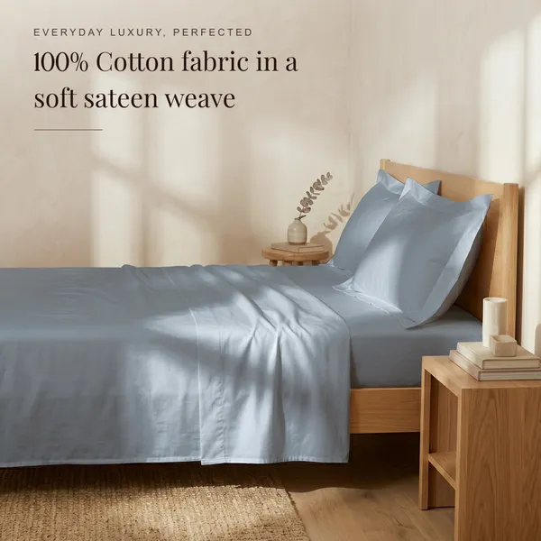 300_TC_Premium_Cotton_Sateen_Weave_Double_Bedsheet_Set_with_2_Pillow_Covers_|_Greyish_Blue_|88_x_100Inches