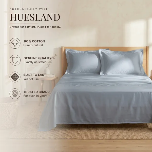 300_TC_Premium_Cotton_Sateen_Weave_Double_Bedsheet_Set_with_2_Pillow_Covers_|_Greyish_Blue_|88_x_100Inches
