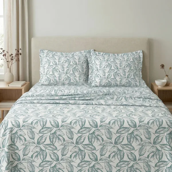 144_TC_Cotton_Bedsheet_for_Double_Bed_King_Size_with_2_Pillow_Covers_|_White_&_Teal