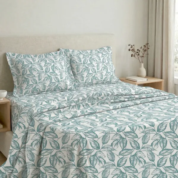 144_TC_Cotton_Bedsheet_for_Double_Bed_King_Size_with_2_Pillow_Covers_|_White_&_Teal
