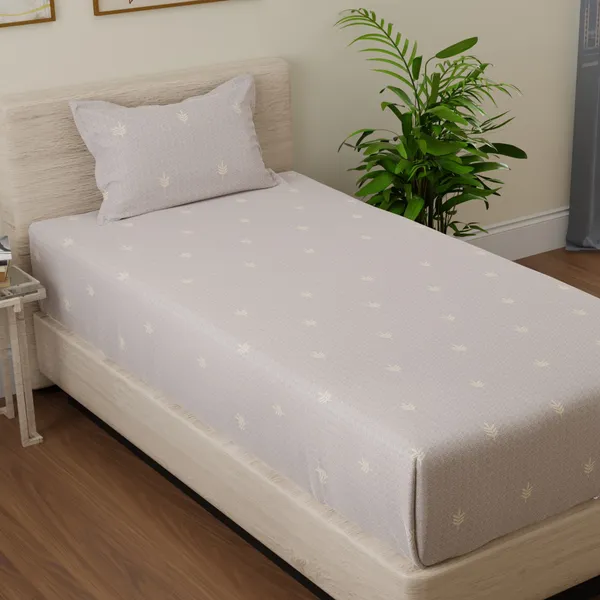 144_TC_Bedsheet_for_Single_Bed_with_1_Pillow_Cover_-_Oat_Brown_&_White