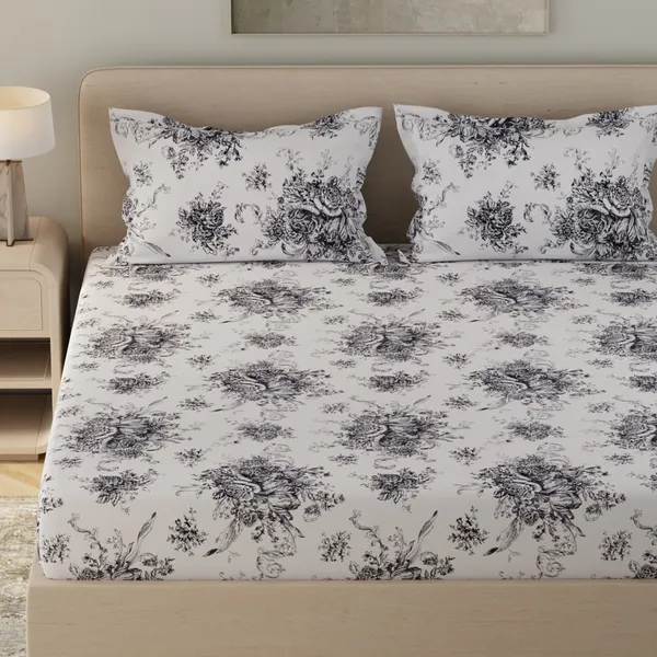 210_TC_Cotton_Bed_Sheets_for_Double_Set_Bed_with_2_Pillow_Covers_-_White_&_Black
