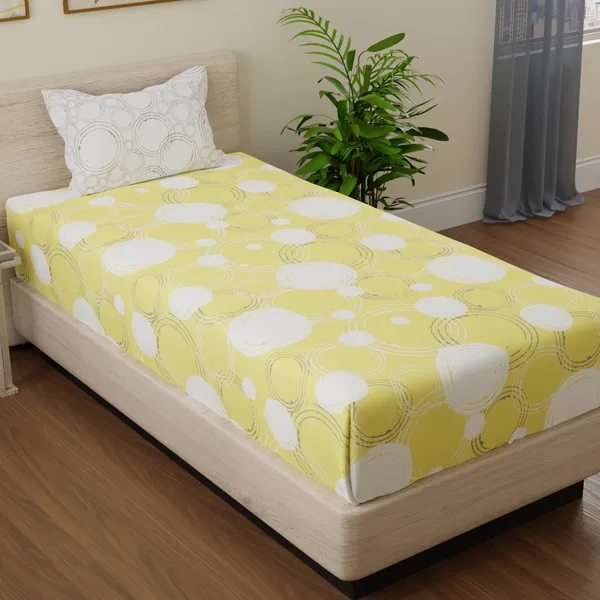 144_TC_Bedsheet_for_Single_Bed_with_1_Pillow_Cover_|_Sphere_|_Yellow_&_Off_White