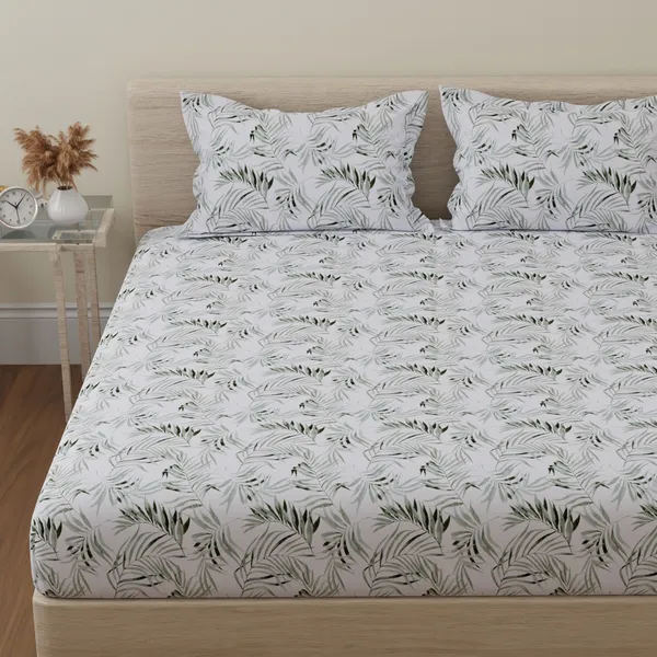 144_TC_Cotton_Bedsheet_for_Double_Bed_with_2_Pillow_Covers_-_Forest_Green_&_White