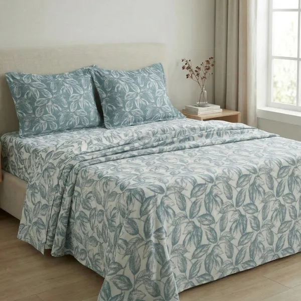 144_TC_Cotton_Bedsheet_for_Double_Bed_King_Size_with_2_Pillow_Covers_|_White_&_Teal_Leaves