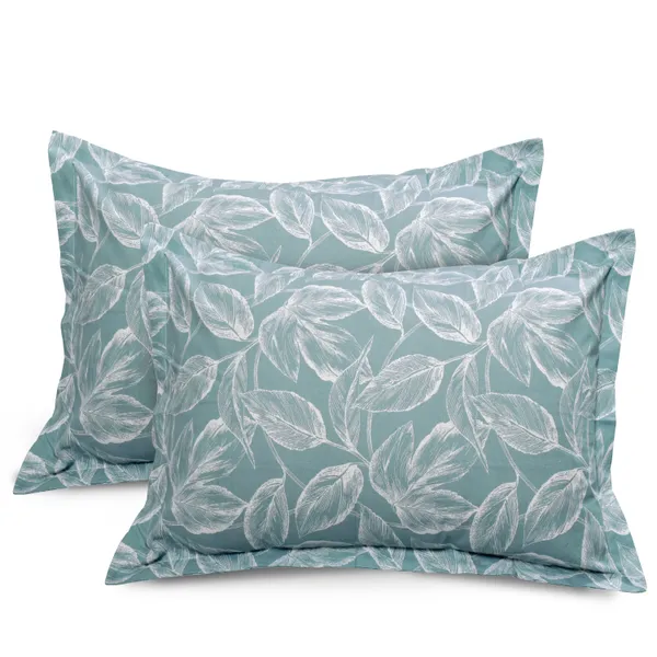 144_TC_Cotton_Bedsheet_for_Double_Bed_King_Size_with_2_Pillow_Covers_|_White_&_Teal_Leaves