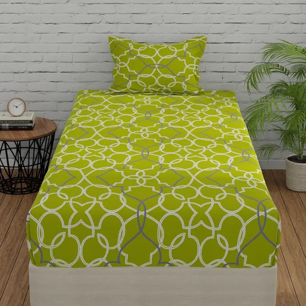 144_TC_Cotton_Bedsheet_Single_Bed_with_1_Pillow_Cover_|_Grey_&_Black_|_Mosiac