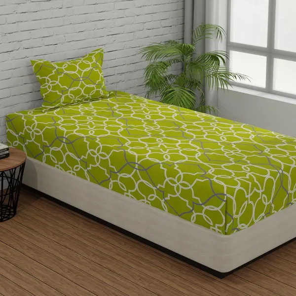 144_TC_Cotton_Bedsheet_Single_Bed_with_1_Pillow_Cover_|_Grey_&_Black_|_Mosiac