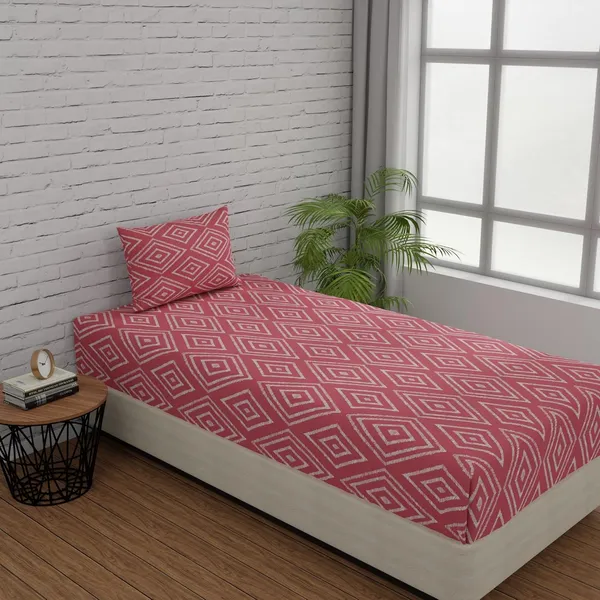 144_TC_Fitted_Single_Bedsheet_Cotton_with_1_Pillow_Cover_|_3ft_x_6.5ft_|_Peach_Pink