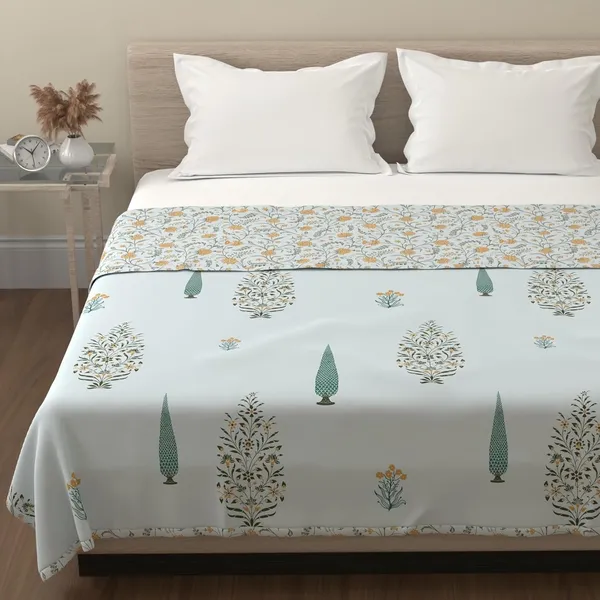 Cotton_Reversible_Single_Dohar,_Lightweight_AC_Blanket_for_All_Weather_Use_|_Botanical_Fusion_-_Celest_Blue,_Green_&_Mustard