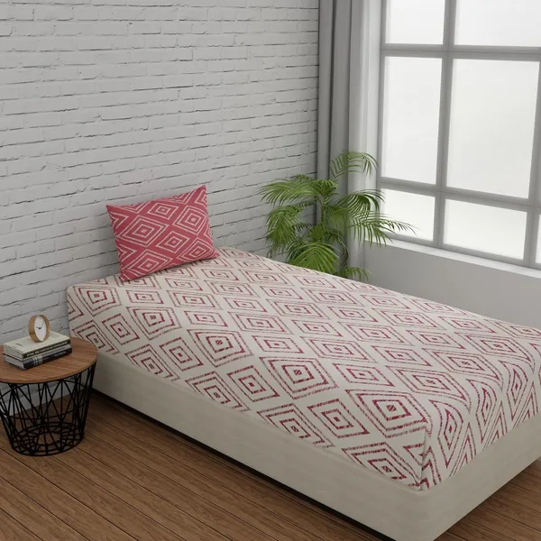 144_TC_Fitted_Cotton_Bedsheet_Single_Bed_with_1_Pillow_Cover_|_36x78_inches_|_White_&_Peach_Pink