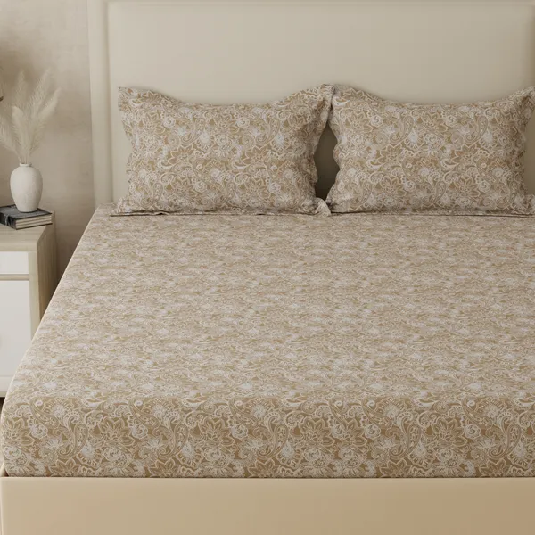 210_TC_Cotton_Bedsheet_King_Size_Bed_with_2_Pillow_Covers_|_108x108_inches_|_Heritage_Paisley_|_Warm_Sand_&_White