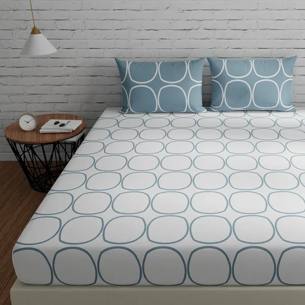 144_TC_Cotton_Fitted_Bedsheets_King_Size_with_2_Pillow_Covers_|_6ft_x_6.5ft_|_White_&_Blue