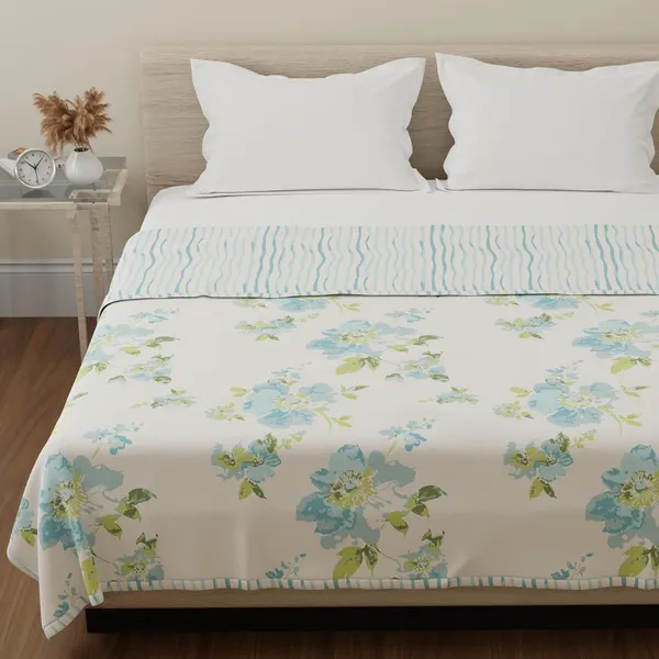 Cotton_Reversible_Double_Dohar,_Lightweight_AC_Blanket_for_All_Weather_Use_Floral_Fusion_-_Cream,_Carolina_Blue_&_Green