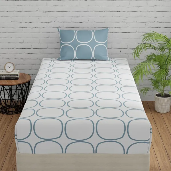 144_TC_Fitted_Single_Bedsheet_Cotton_with_1_Pillow_Cover_|_3ft_x_6.5ft_|_White_&_Blue