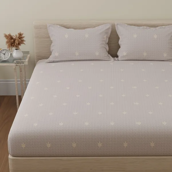 144_TC_Geometric_King_Size_Bedsheet_Cotton_with_2_Pillow_Covers_|_108_x_108_inches_|_Oat_Brown_&_White