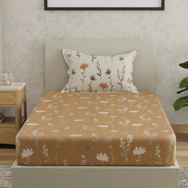 144_TC_Bedsheet_for_Single_Bed_with_1_Pillow_Cover_|_Tangerine_Orange,_White
