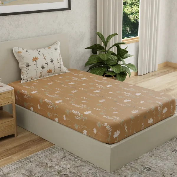 144_TC_Bedsheet_for_Single_Bed_with_1_Pillow_Cover_|_Tangerine_Orange,_White