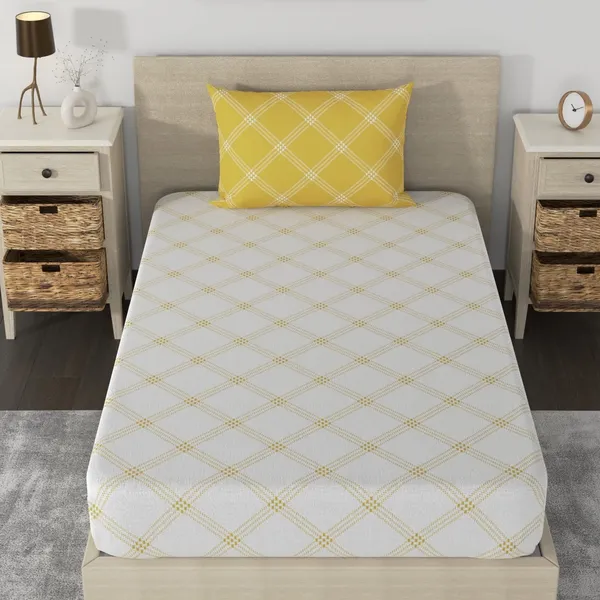 210_TC_Fitted_Bedsheet_for_Single_Bed_with_1_Pillow_Cover_|_36_x_78_inches_|_White_&_Yellow