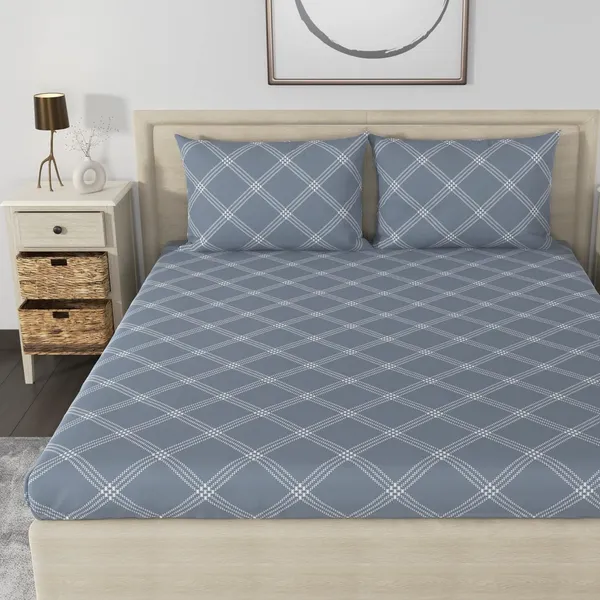 210_TC_Fitted_Cotton_Bedsheet_for_Double_Bed_with_2_Pillow_Covers_|_60_x_78_inches_|_Grey