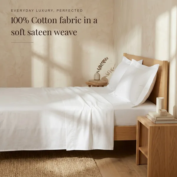 300_TC_Premium_Cotton_Sateen_Weave_King_Bedsheet_Set_with_2_Pillow_Covers_|_White_|108_x_108_Inches