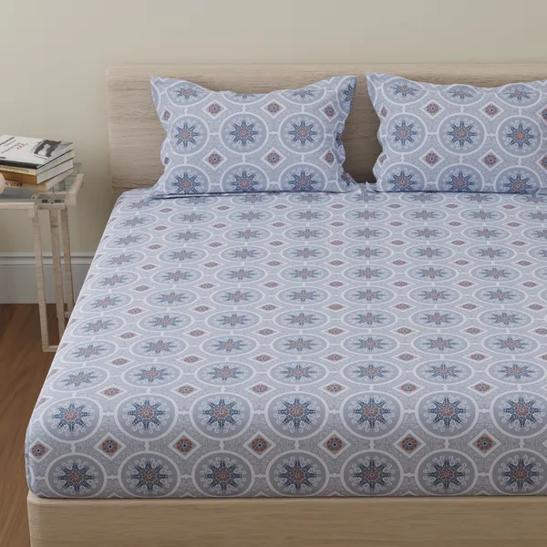144_TC_Double_Bedsheet_Cotton_with_2_Pillow_Covers_|_Brown_&_Grey_|_Mandala