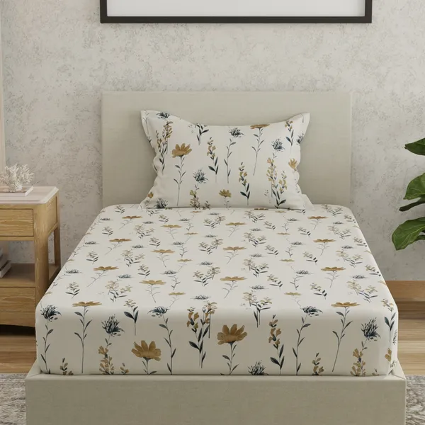 144_TC_Bedsheet_for_Single_Bed_with_1_Pillow_Cover_|_White_&_Olive_Green
