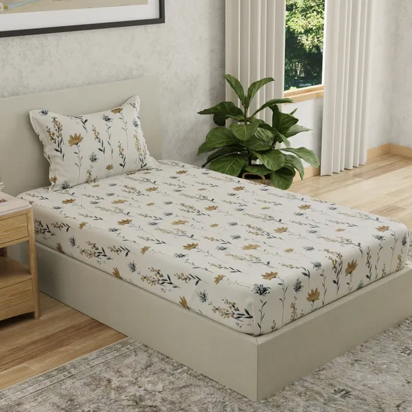 144_TC_Bedsheet_for_Single_Bed_with_1_Pillow_Cover_|_White_&_Olive_Green