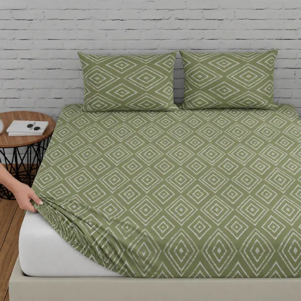 144_TC_Cotton_Fitted_Bedsheets_King_Size_with_2_Pillow_Covers_|_6ft_x_6.5ft_|_Sage_Green
