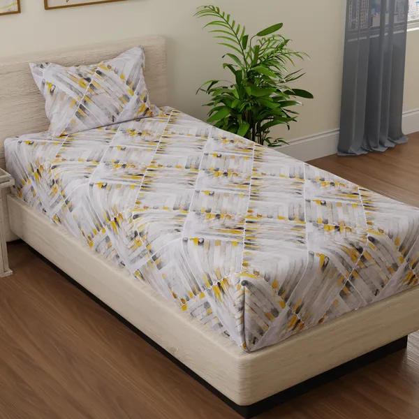 144_TC_Abstract_Bedsheet_for_Single_Bed_with_1_Pillow_Cover_-_Grey,_Yellow_&_White