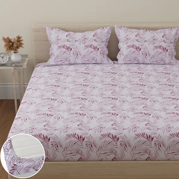144_TC_Cotton_Elastic_Fitted_Bedsheet_King_Size_with_2_Pillow_Covers_|_72_x_78_inches