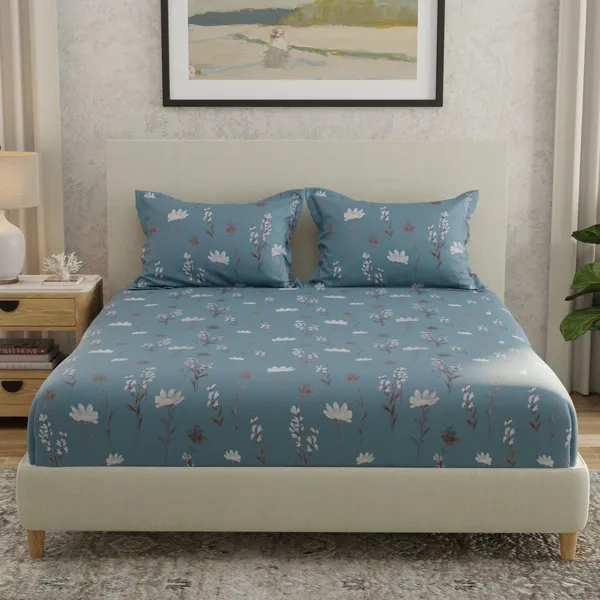 144_TC_Cotton_Elastic_Fitted_Bedsheets_King_Size_with_2_Pillow_Covers_|_72_x_78_inches_|_Blue,_White_&_Grey