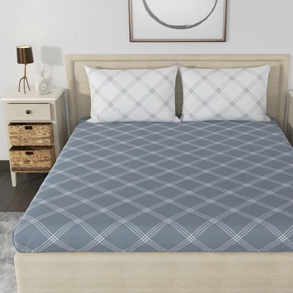 210_TC_Cotton_Elastic_Fitted_Bedsheets_King_Size_with_2_Pillow_Covers_|_72x78_inches_|_Grey_&_White