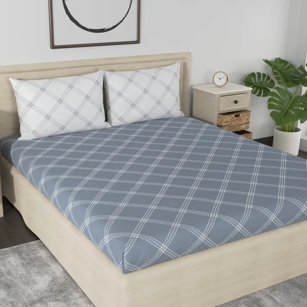210_TC_Cotton_Elastic_Fitted_Bedsheets_King_Size_with_2_Pillow_Covers_|_72x78_inches_|_Grey_&_White