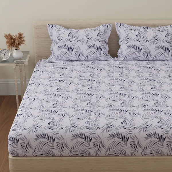 144_TC_Cotton_Bedsheet_for_Double_Bed_with_2_Pillow_Covers_-_Graphite_Grey_&_White