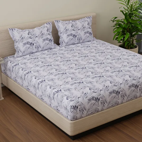 144_TC_Cotton_Bedsheet_for_Double_Bed_with_2_Pillow_Covers_-_Graphite_Grey_&_White