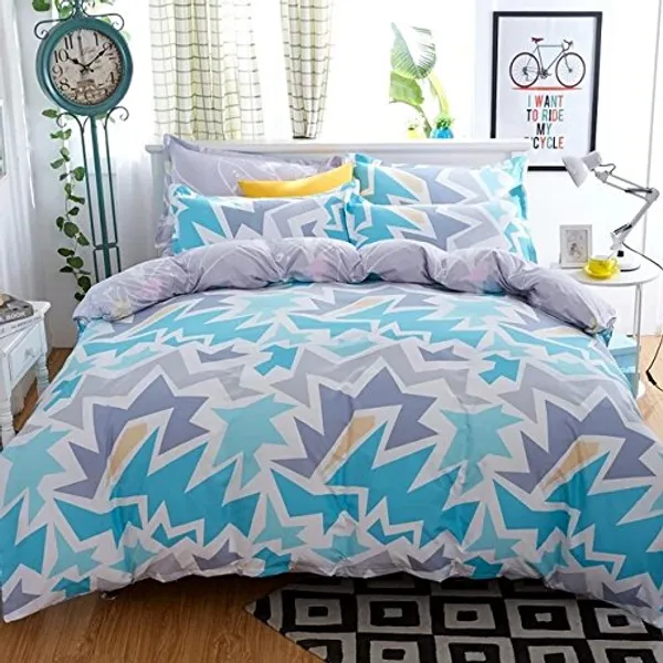 144_TC_Cotton_Bedsheet_for_Double_Bed_with_2_Pillow_Covers_-_Blue_&_Grey