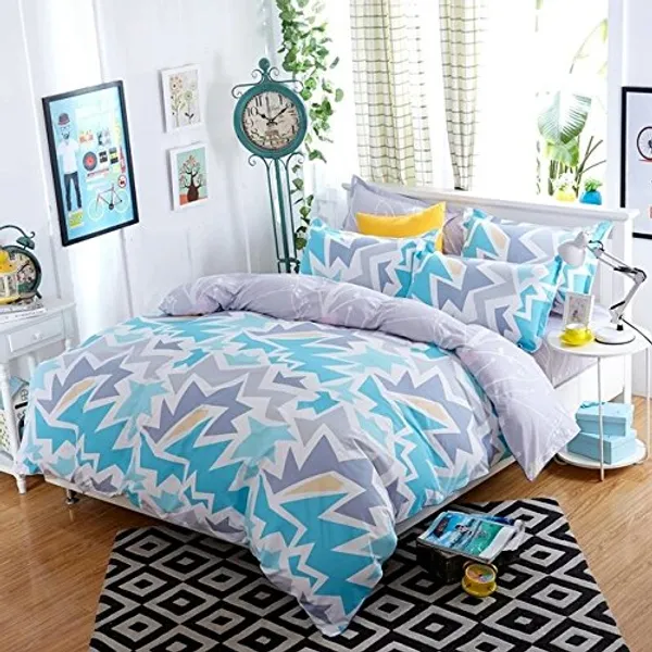 144_TC_Cotton_Bedsheet_for_Double_Bed_with_2_Pillow_Covers_-_Blue_&_Grey