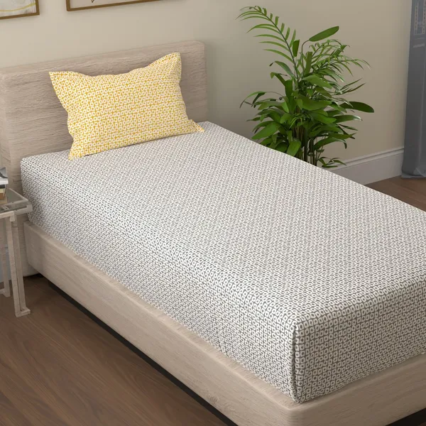 144_TC_Single_Bedsheet_Cotton_with_1_Pillow_Cover_|_Grey_&_Yellow