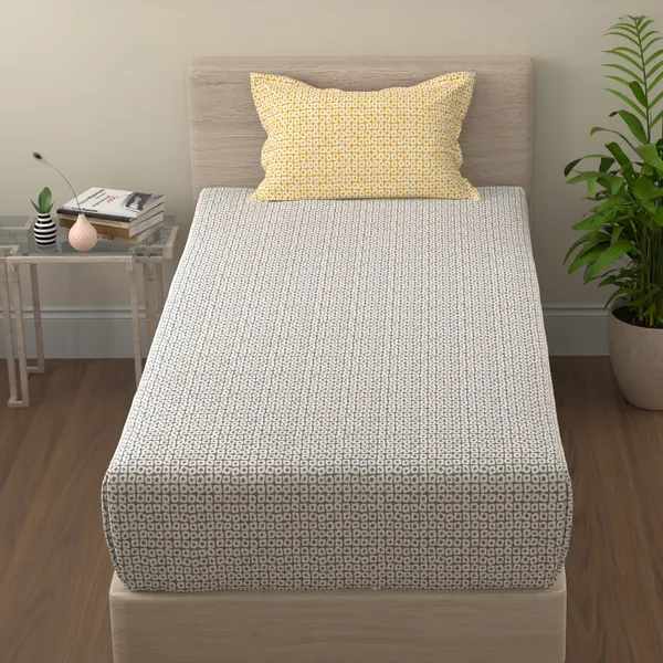 144_TC_Single_Bedsheet_Cotton_with_1_Pillow_Cover_|_Grey_&_Yellow