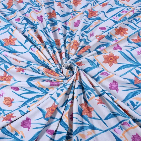 144_TC_Bedsheet_for_King_Size_Bed_with_2_Pillow_Covers_|_Blue,_Yellow_&_White_|_Botanical_Chevron
