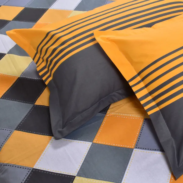 Checkered_Cotton_Bedsheet_Single_Bed_with_1_Pillow_Cover_-_Yellow_and_Grey__-_Thread_Count_144